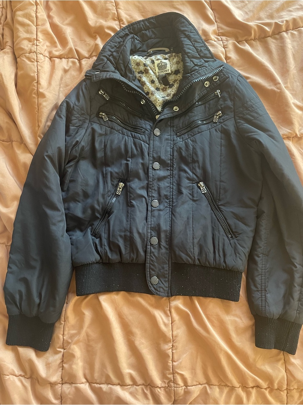 Forever 21 Black Quilted Bomber Jacket
